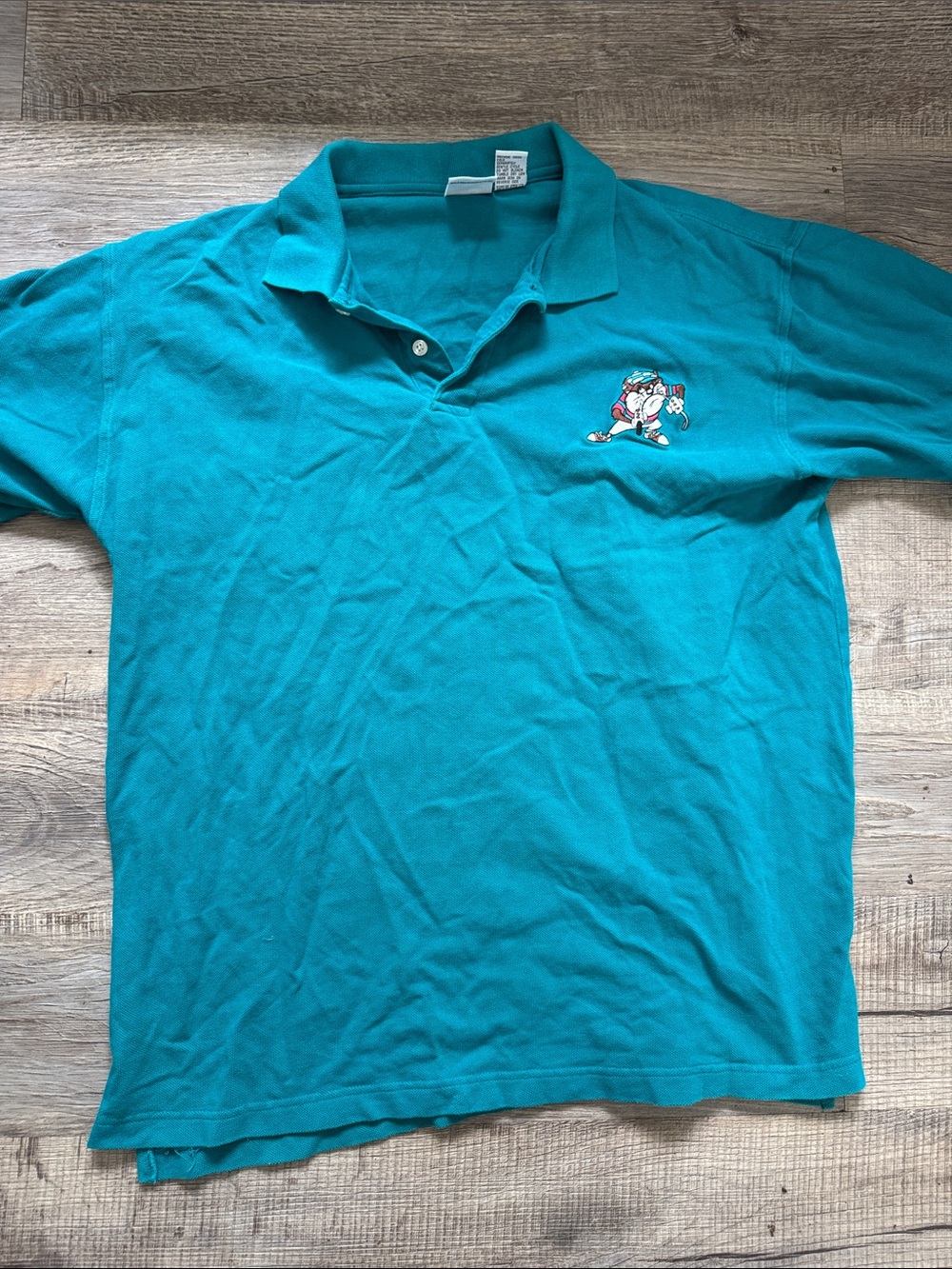 ACME looney toons Teal Polo Shirt with taz Embroidered Logo